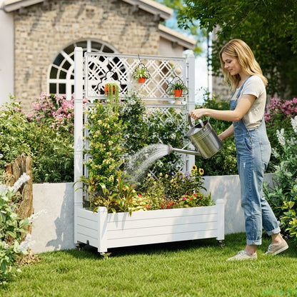 [4 Universal Casters] 61.2"H Freestanding Garden Trellis & Horticulture Planter Box with Drainage Holes