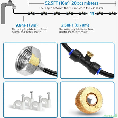 Misting Cooling System, Outdoor Mister for Patio Cooling, Garden Greenhouse Watering