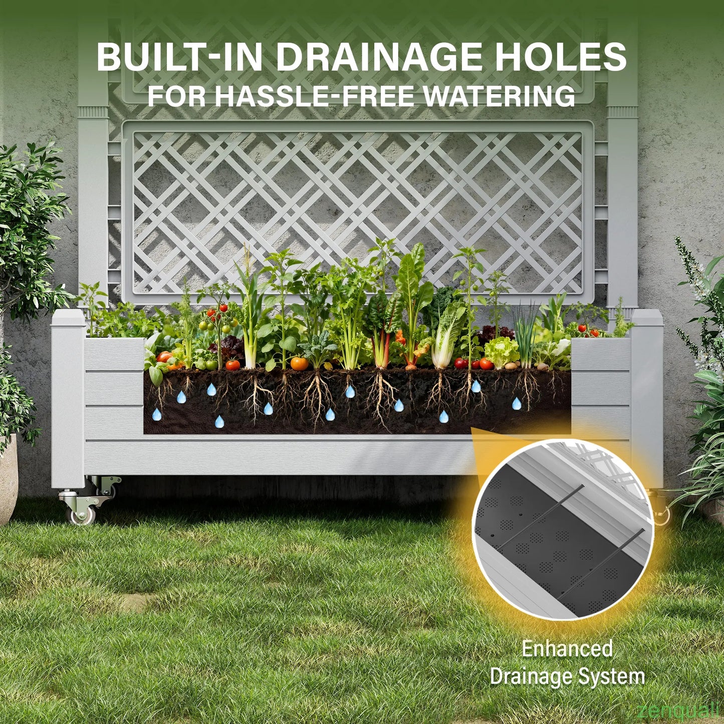 [4 Universal Casters] 61.2"H Freestanding Garden Trellis & Horticulture Planter Box with Drainage Holes