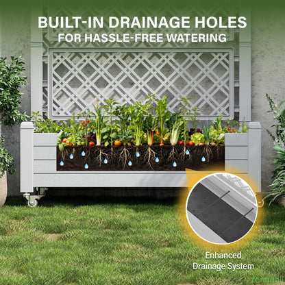[4 Universal Casters] 61.2"H Freestanding Garden Trellis & Horticulture Planter Box with Drainage Holes