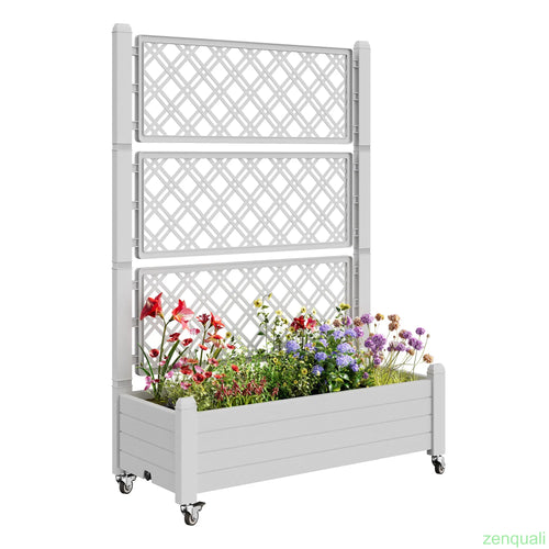 [4 Universal Casters] 61.2"H Freestanding Garden Trellis & Horticulture Planter Box with Drainage Holes