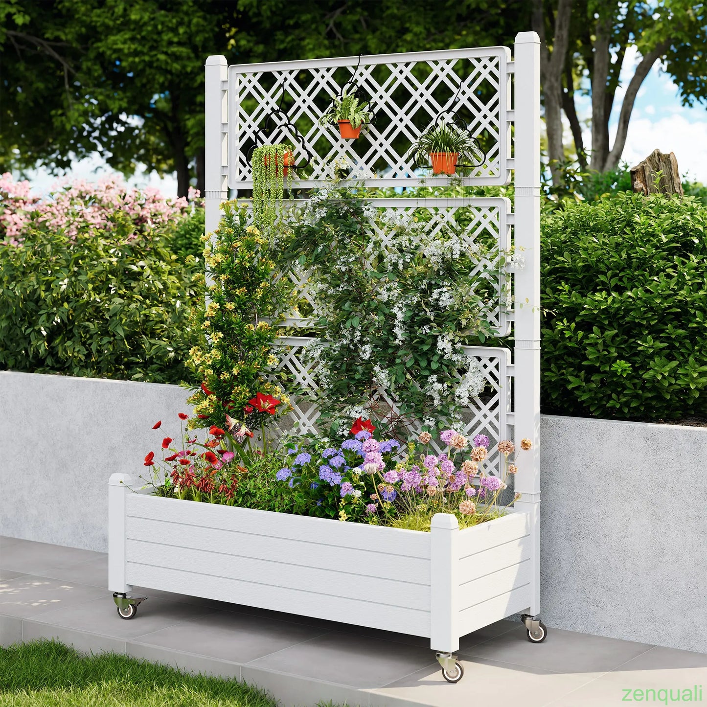 [4 Universal Casters] 61.2"H Freestanding Garden Trellis & Horticulture Planter Box with Drainage Holes