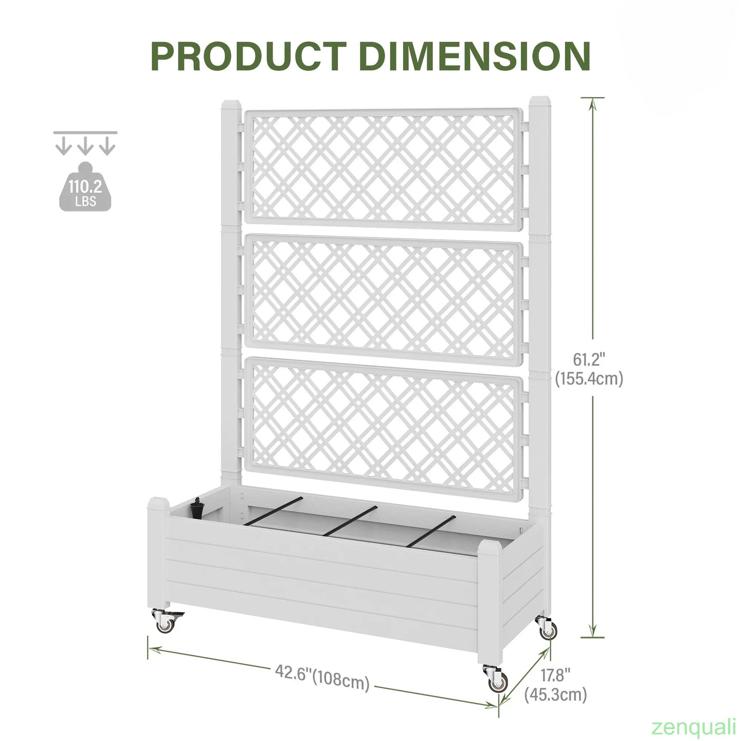 [4 Universal Casters] 61.2"H Freestanding Garden Trellis & Horticulture Planter Box with Drainage Holes