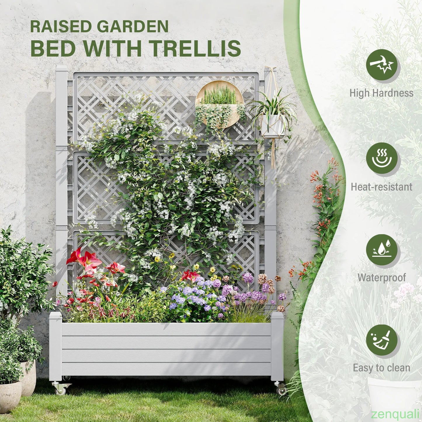 [4 Universal Casters] 61.2"H Freestanding Garden Trellis & Horticulture Planter Box with Drainage Holes