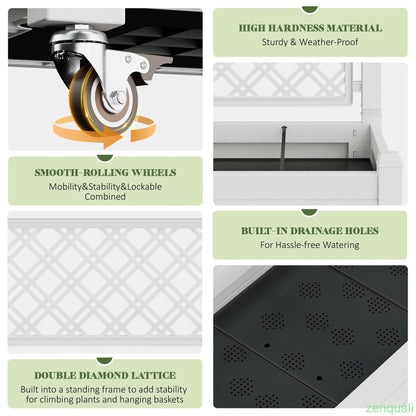 [4 Universal Casters] 61.2"H Freestanding Garden Trellis & Horticulture Planter Box with Drainage Holes