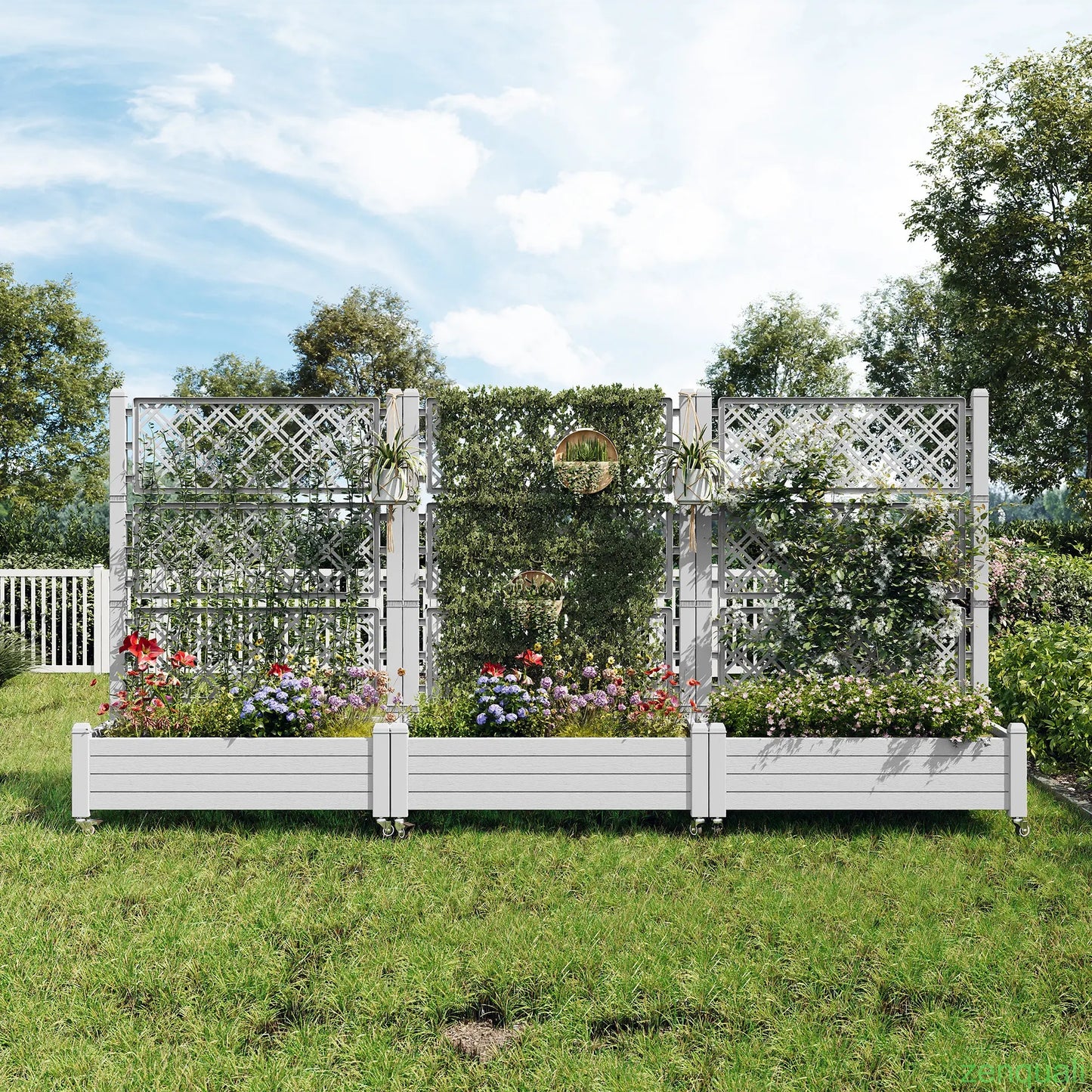 [4 Universal Casters] 61.2"H Freestanding Garden Trellis & Horticulture Planter Box with Drainage Holes
